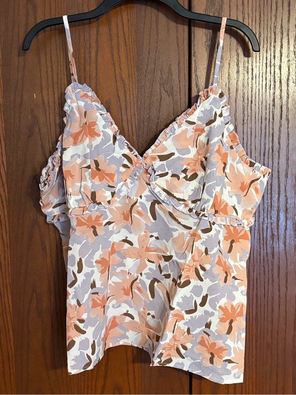 Zenobia Peach & Lavender Floral Ruffle Cami size 1X